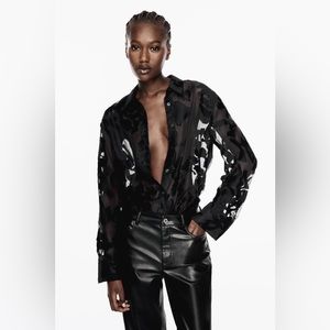 Zara Mixed Fabric Black Shirt Size Medium *NEW*